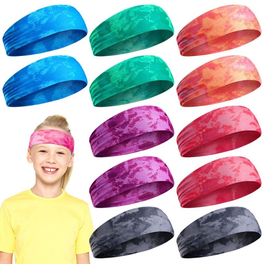 Jerify 12 Pcs Kids Sports Headbands | Wicking Athletic Sweatbands (Tie Dye)